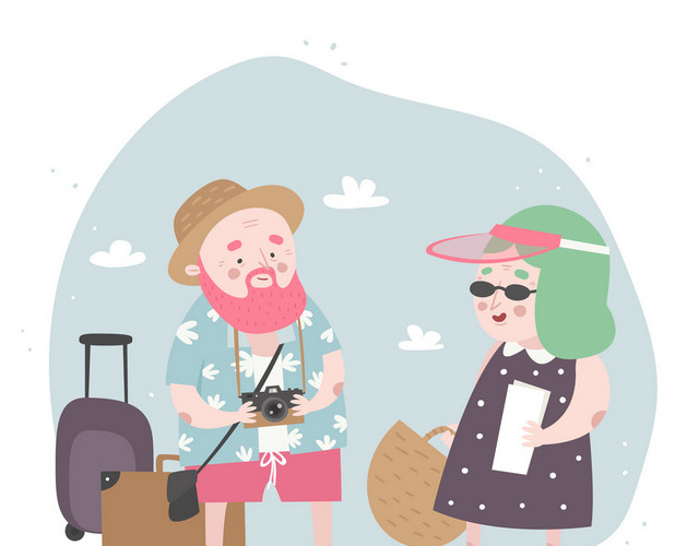老人旅行行李夏天旅游度假矢量素材