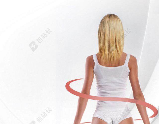 彩带中的苗条女人瘦身宣传健康减肥塑身白色背景海报