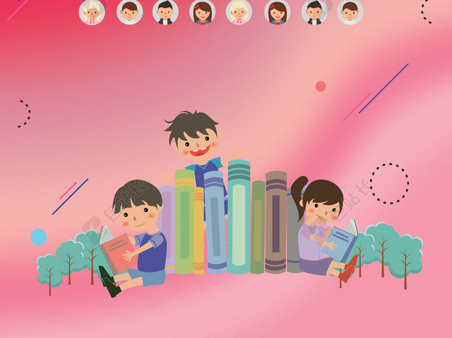 手绘卡通红色渐变早教幼儿园招生红色背景海报
