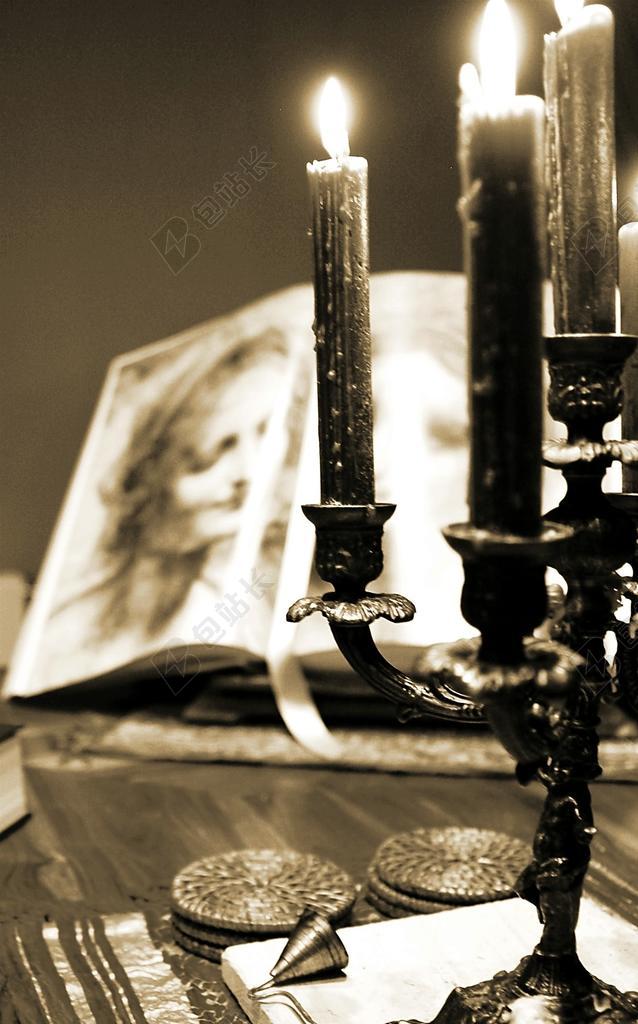 蜡烛 烛台 书 环境 餐厅 表 光 蜡 火灾 照亮 威克