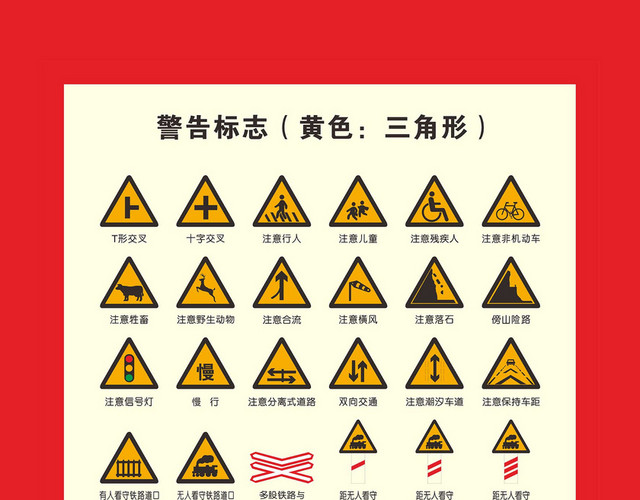 交通警告标志十字交叉注意行人标志牌