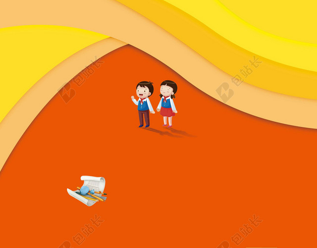 黄红人物书本卡通决战高考倒计时海报背景