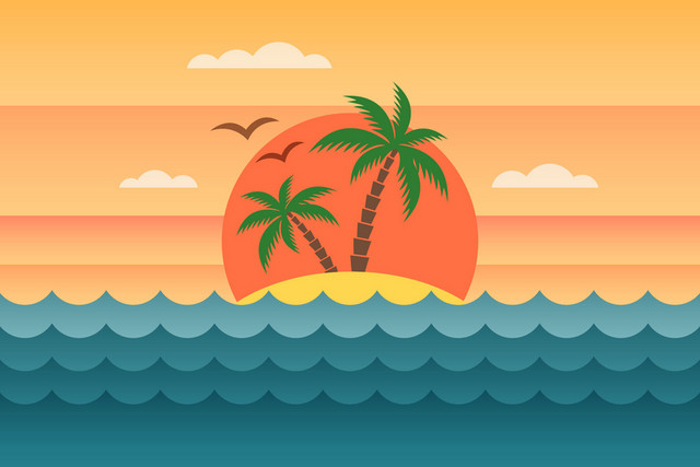 夏天椰子树热带植物夕阳海浪素材