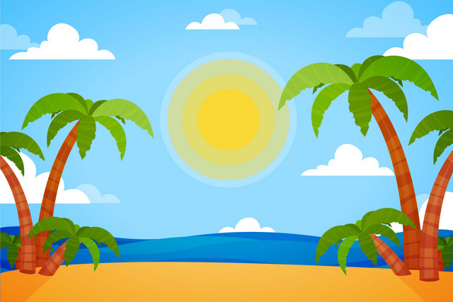夏天椰子树热带植物蓝天沙滩海浪素材
