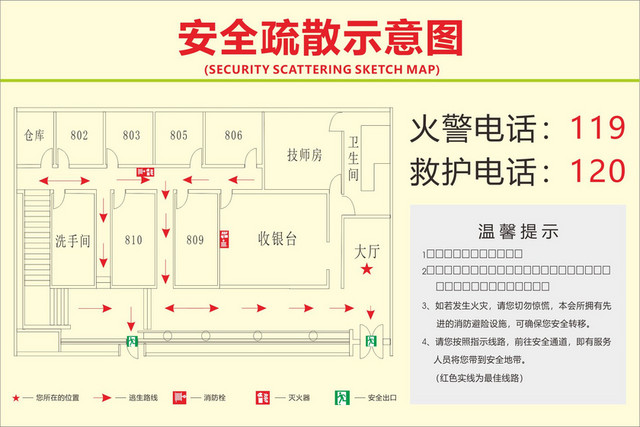 安全疏散足浴安全疏散示意图
