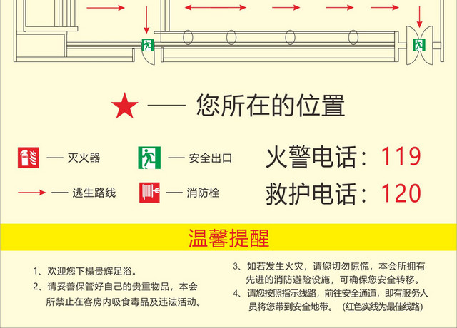 安全疏散酒店足浴房间安全疏散示意图