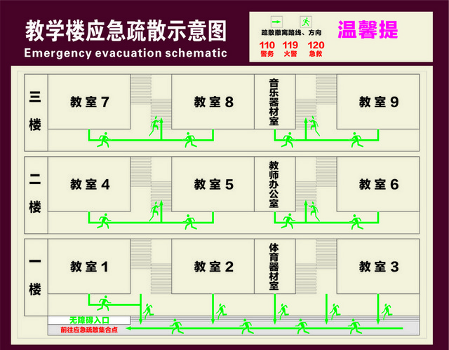 安全疏散教学楼应急疏散线路图