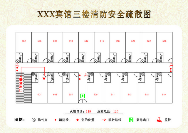 安全疏散宾馆楼层安全疏散图
