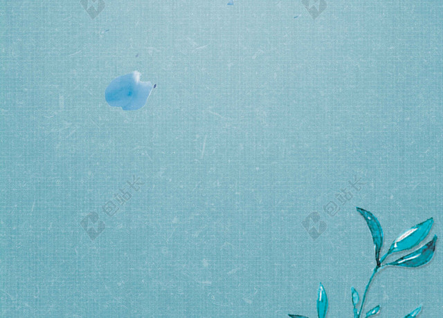 手绘蓝色落叶花朵6月你好海报背景