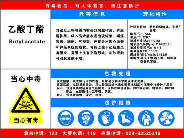 安全标志乙酸乙酯当心中毒标志牌