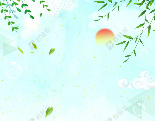 手绘卡通可爱女孩端午节传统节日蓝色背景海报
