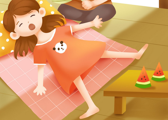 夏日立夏乘凉扇风卡通形象素材