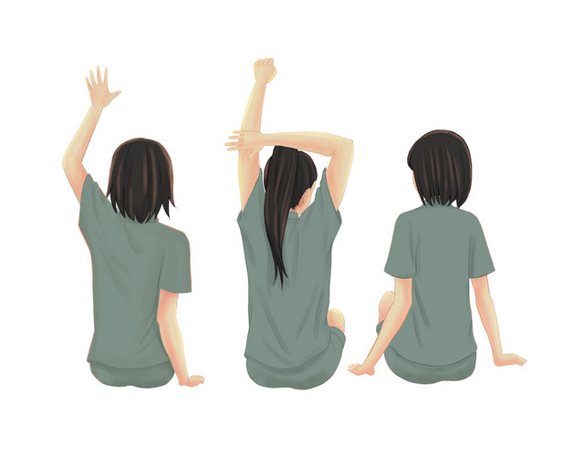 夏令营少女背影青少年卡通素材