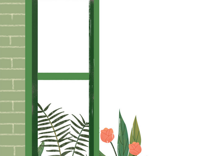 谷雨节气窗外植物窗户边插画素材