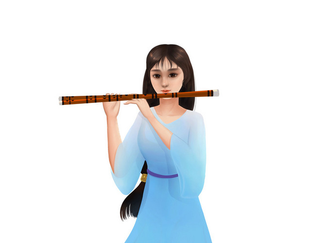立夏古风吹笛女子素材