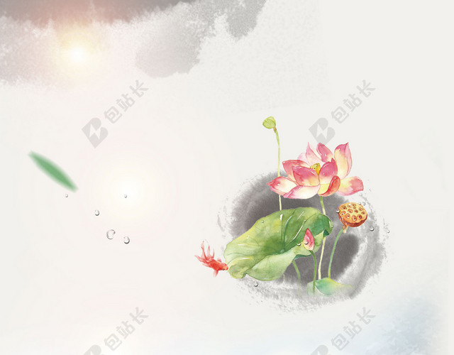 中国风荷花和龙舟端午节传统节日白色背景海报