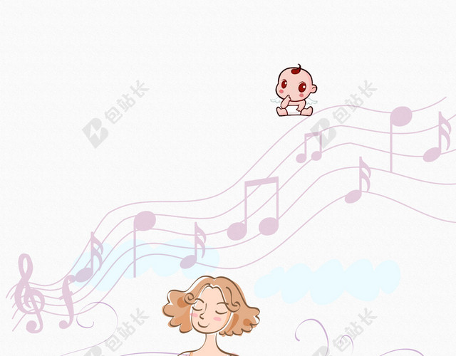 手绘卡通微笑的妈妈胎教知识育儿白色背景海报
