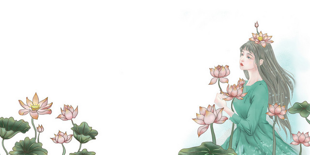 夏至荷花中国风插画女孩素材