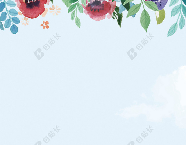 简约彩绘花朵韩式半永久美容化妆蓝色海报背景