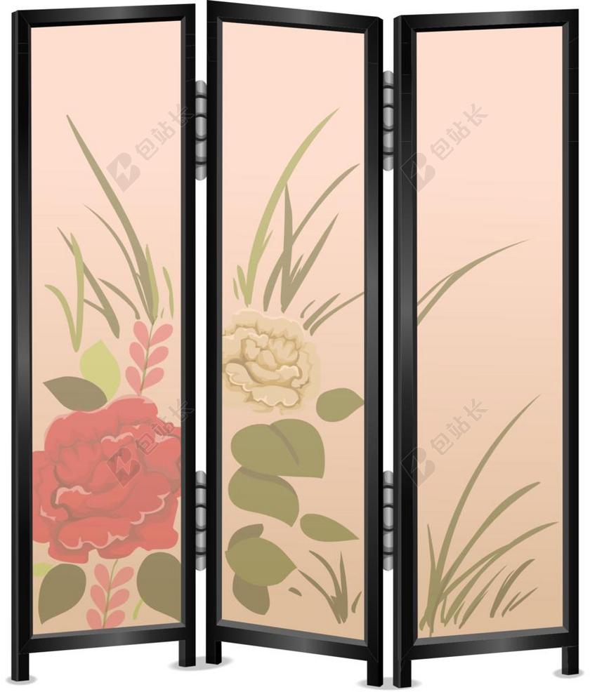 分区 房间分隔 屏幕 分隔线 板 屏风 折叠 鲜花 装饰