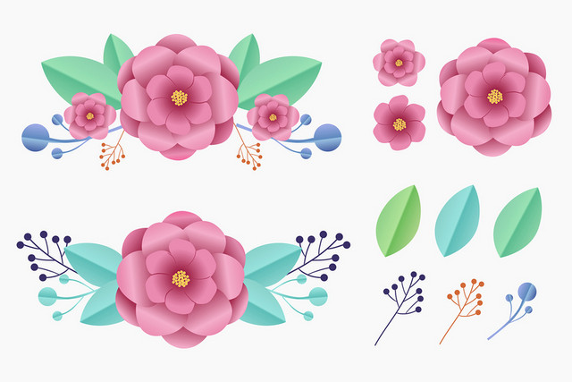 3D立体剪纸风花朵素材