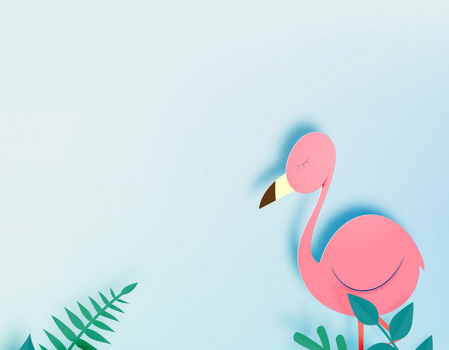 火烈鸟植物树叶红鹤小清新边框PNG手绘插图