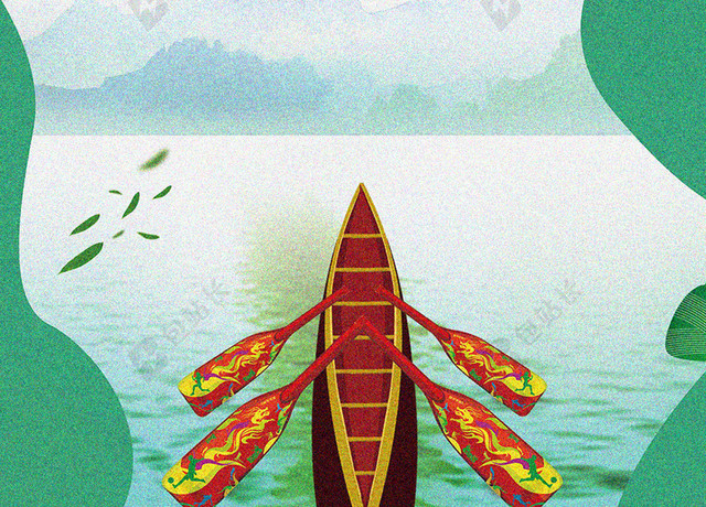绿色清新竹子纹理山水端午节赛龙舟海报背景
