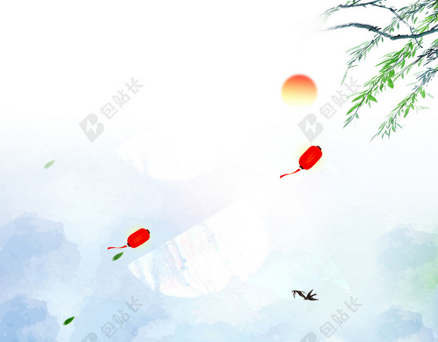 中国传统水彩灯笼端午节赛龙舟海报背景