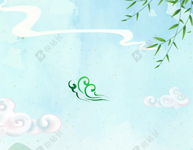 卡通清新粽子荷花柳树端午节赛龙舟蓝绿色海报背景