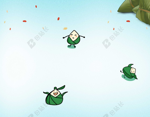 卡通可爱粽子绿色端午节赛龙舟海报背景
