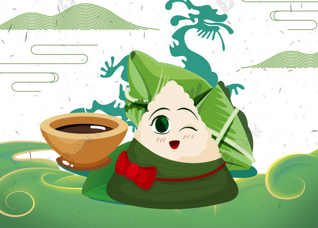 清新卡通纹理竹子粽子特价端午节促销海报背景