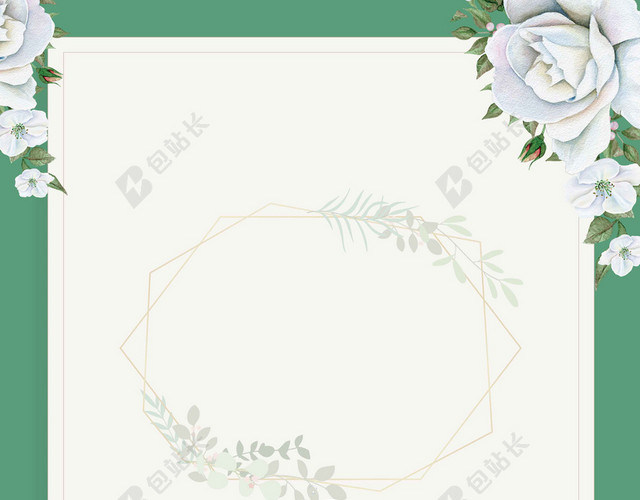 绿白边框花卉线条人物美容海报背景