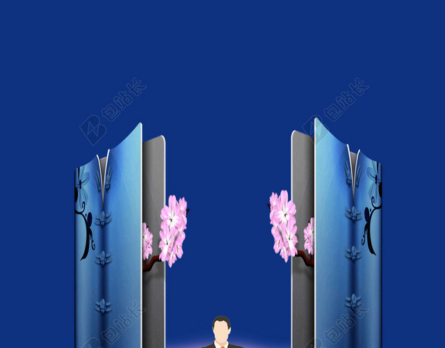 蓝色边框古风门窗人物卡通高考激励奋斗海报背景