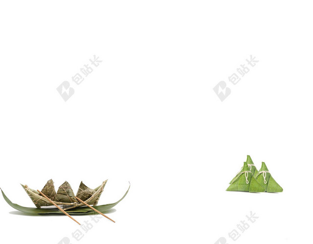 白色绿叶山水风景端午节粽子海报背景