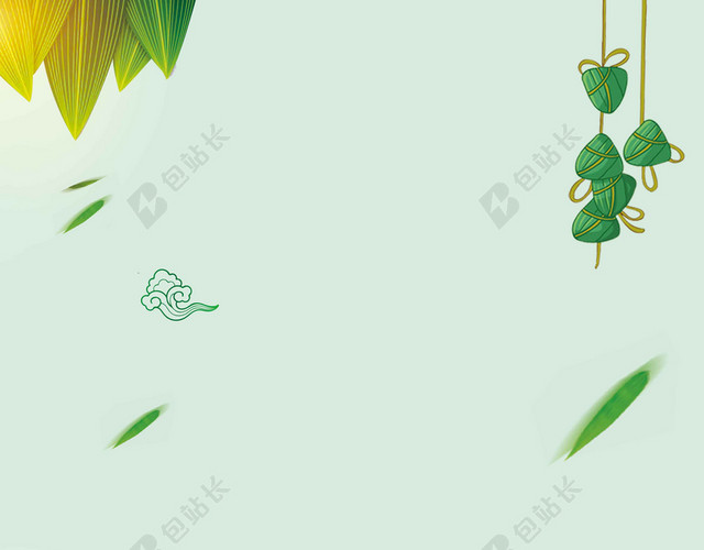 白绿绿叶人物美食端午节粽子海报背景