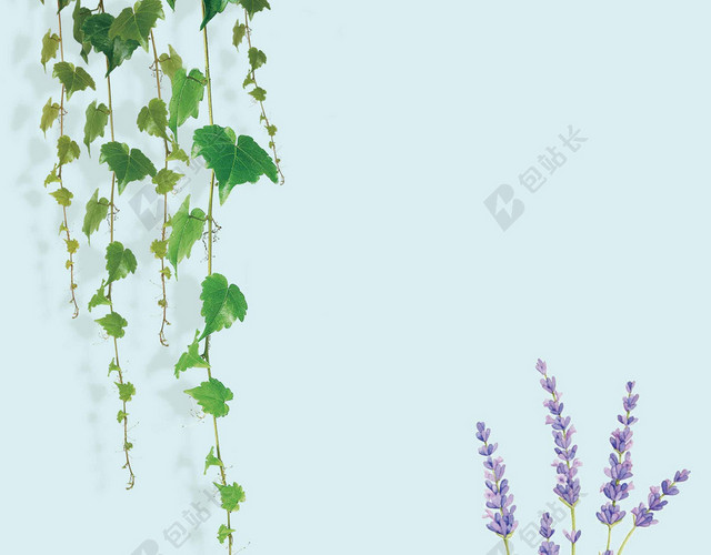蓝色花瓶绿叶清晰简约六月你好海报背景
