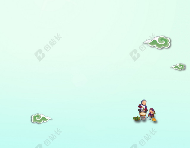 可爱卡通孩子龙舟粽子特价端午节促销绿色海报背景