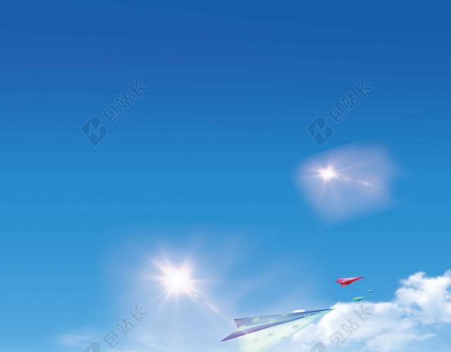 蓝色沙滩从小船树木风景卡通夏令营海报背景