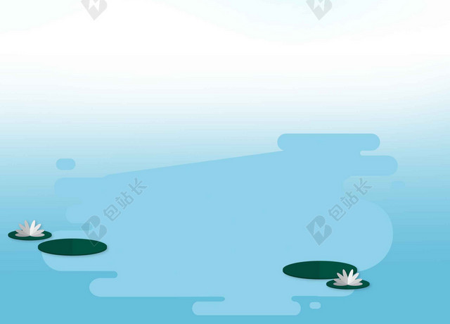 蓝色树木绿叶风景卡通夏令营海报背景