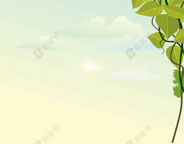 白色绿草绿叶风景卡通夏令营海报背景