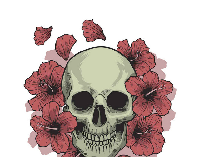 禁毒日红色花朵骷髅PNG素材