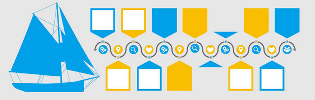 灰蓝黄圆形矩形小船线条几何卡通企业文化墙公司励志海报背景