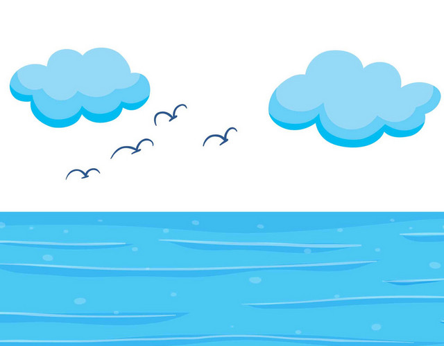 云朵海面海鸥夏天海水矢量图