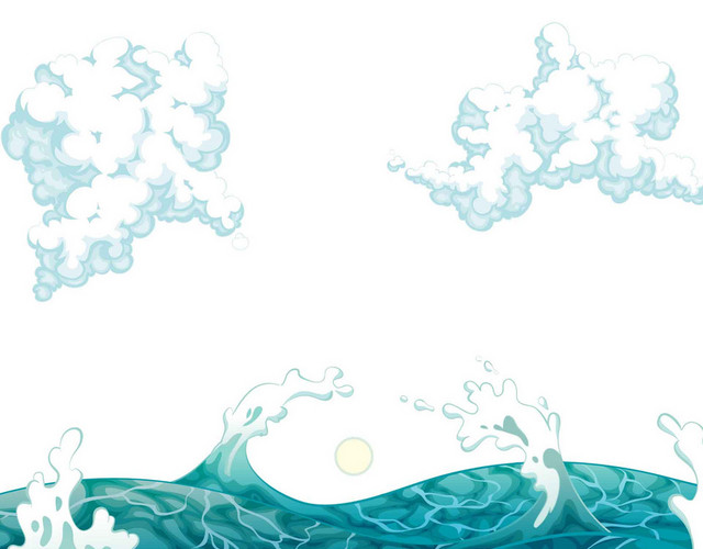 海浪白云夏天海水矢量图