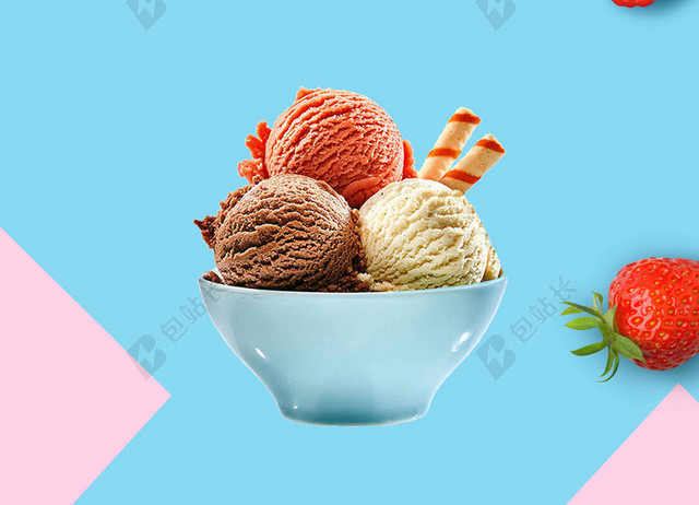 蓝色水果美食卡通冰淇淋雪糕促销海报背景展板