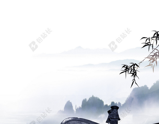 长城水墨古风商务企业文化励志宣传标语海报背景