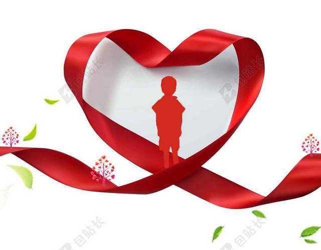 公益慈善广告白色简约红绸带儿童关爱儿童红心手掌海报背景