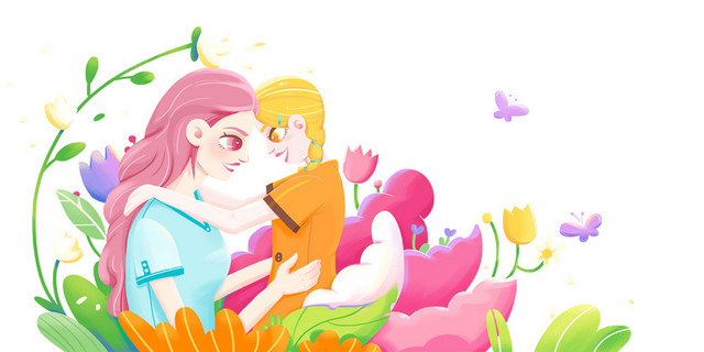 母亲节母亲孩子卡通插画素材