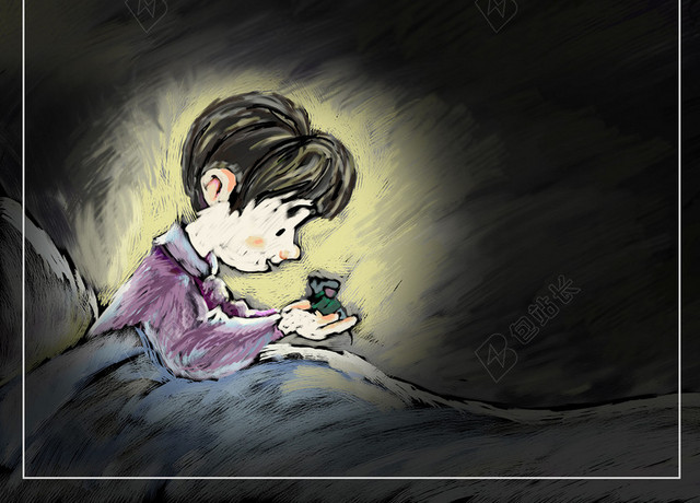 卡通手绘关爱留守儿童中国儿童慈善日儿童被窝黑色海报背景