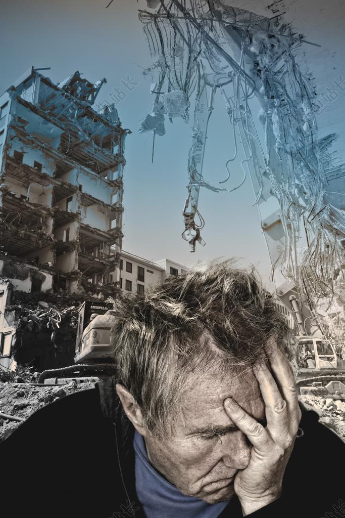 复古灾难后的房子底下的男子背景图片